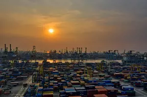 Shipping dock with sunset