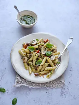 Bacon, Mushroom and Pesto Pasta