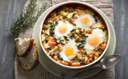Bacon, Butter Bean and Egg Bake
