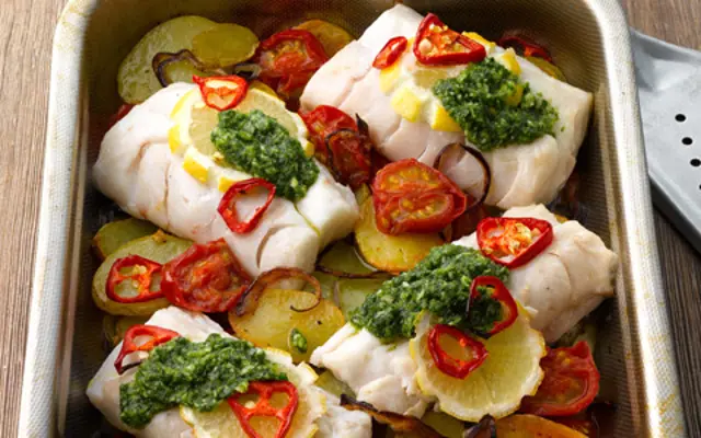 Baked Hake with Herb Dressing
