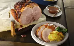 Fillet of Ham with Redcurrant Sauce and Boulangère Potatoes
