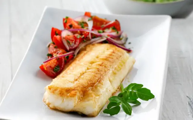 Pan Fried Whiting with Tomato and Red Onion Salad
