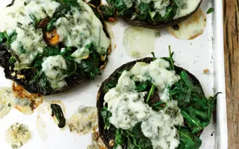 Roasted Field Mushrooms with Blue Cheese and Spinach