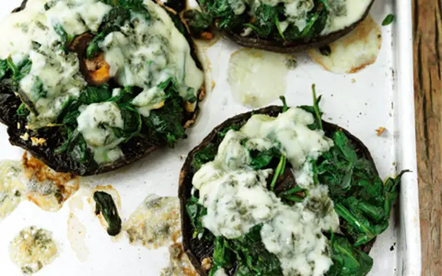 Roasted Field Mushrooms with Blue Cheese and Spinach