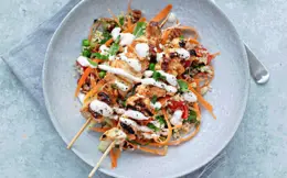 Sriracha Chicken Kebabs with a Crunchy Salad