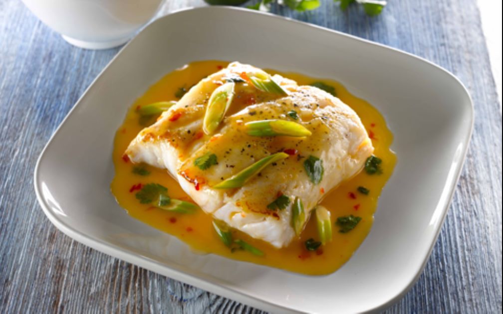 Asian Style Hake with Sweet Chilli, Scallion, Coriander and Lime Butter Sauce
