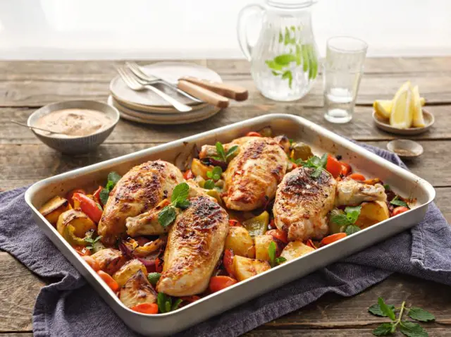 Baked Harissa Chicken with Yogurt Dressing