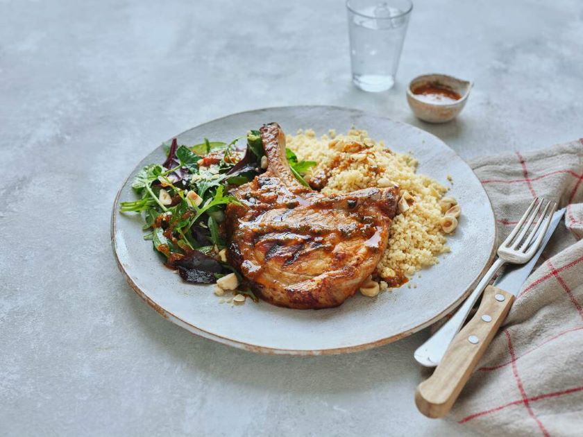 Harissa Pork Chops with Moroccan Spiced Dressing
