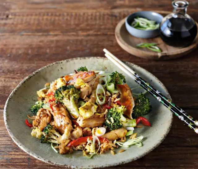 Stir-Fried Chicken with Egg Fried Rice