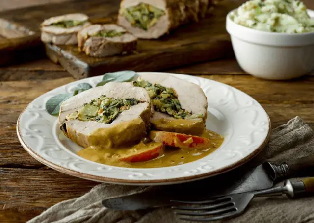 Stuffed Pork Steak with Apple and Cider Sauce