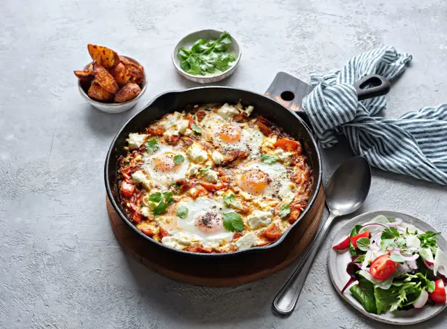Baked Eggs with Feta and Harissa Tomato Sauce