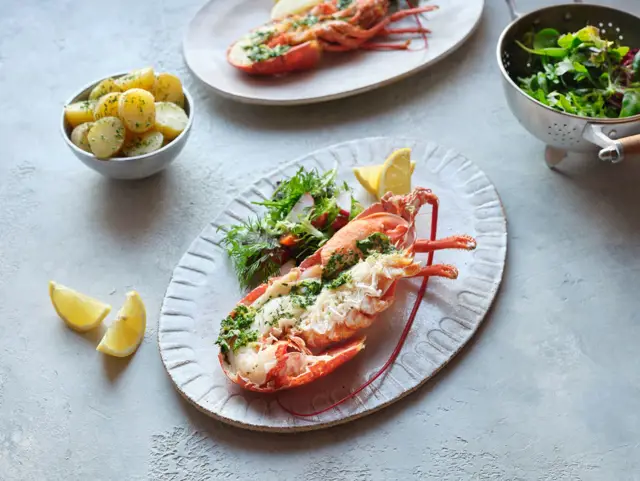 Grilled Lobster with Garlic, Lemon and Herb Butter
