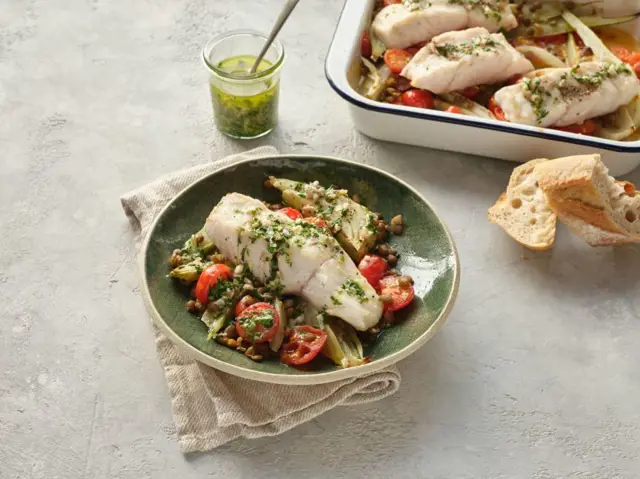 Oven Baked Pollack with Herb Salsa