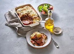 Pork Chops with Tomato Sauce, Aubergine and Cheese