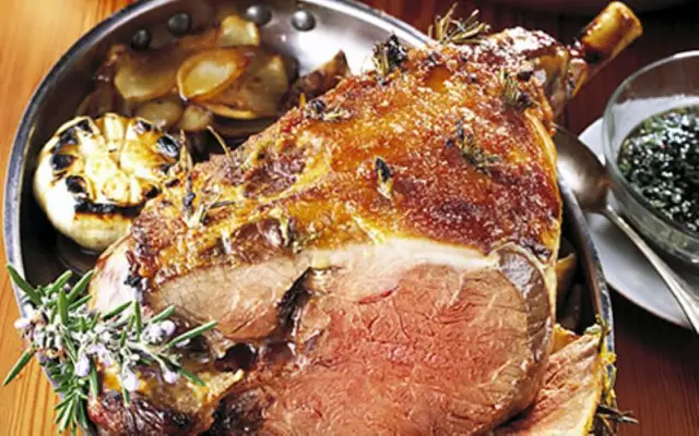 Roast Leg of Lamb with Honey Orange Glaze and Port and Mint Dressing