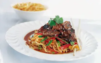 Stir-Fry Lamb with Noodles & Hot and Sour Dressing